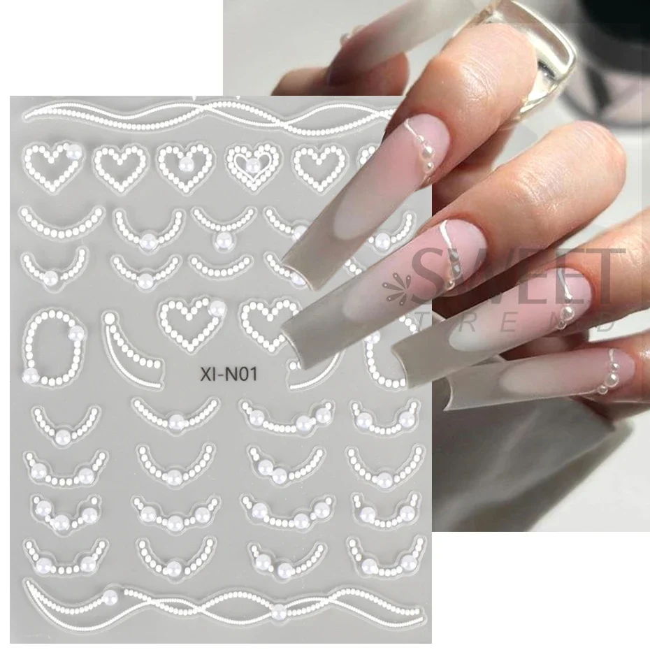 5D Embossed Metal Silver Stars Nail Stickers Mixed Color Resin Rhinestone Chain Pearl y2k Style Engraved Holographic Decoration