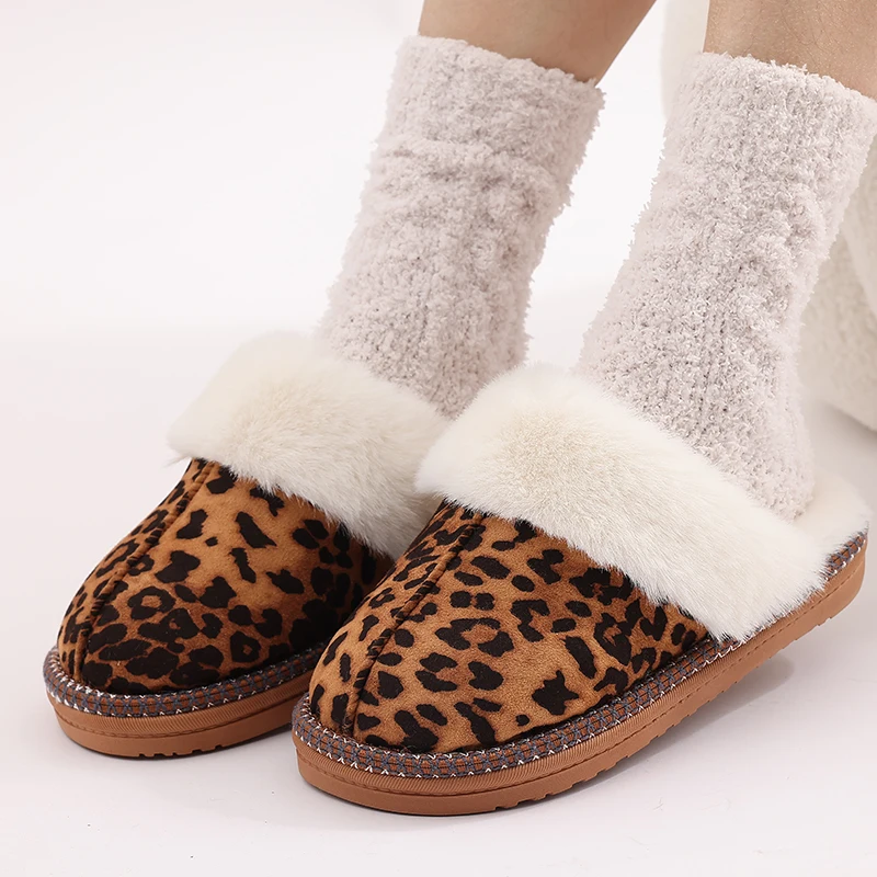 Kidmi Fashion Fuzzy Cotton Slippers For Women Indoor Non-slip Faux Fur Collar Fluffy Slides Winter Soft Cozy Plush House Shoes