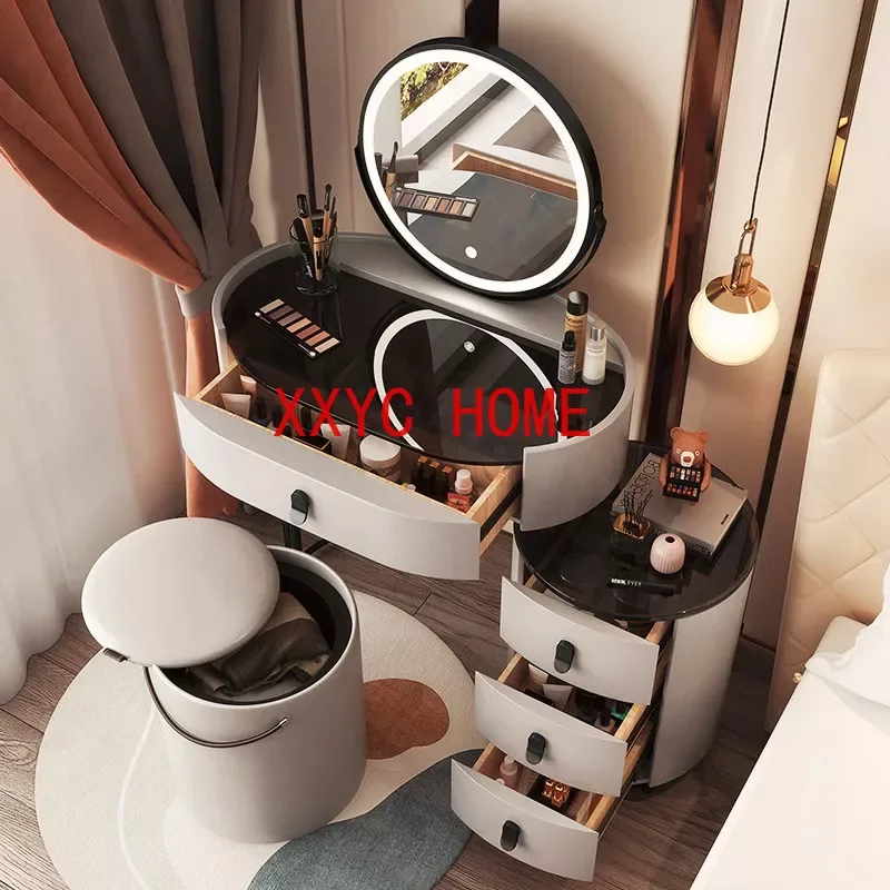 

LED Container Dressing Table Mirror Chair Drawer Luxury Nordic Dressing Table Bulb Bedroom Penteadeira De Maquiagem Furnitures