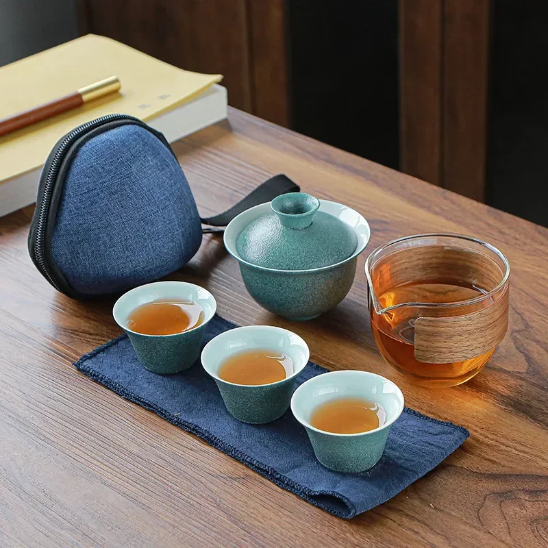 

Ceramic Porcelain Set Teaware Outdoor Travel Tea Set Tea Bag Anti-scalding One Pot Four Cups Teapot Tea Ceremony