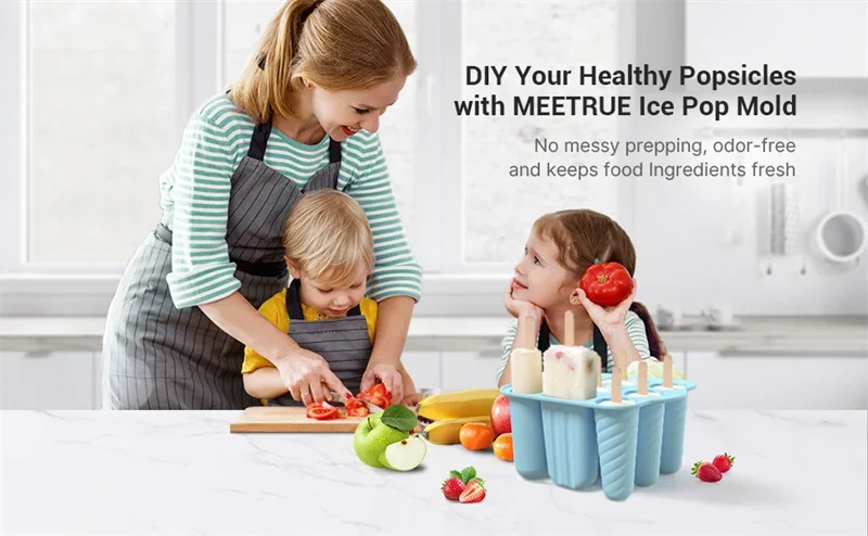 Description Picture 2 of item9 Cavity Silicone Popsicle Molds Easy-Release Ice Cream Mold With Wooden Sticks Ice Pop Molds Homemade For home Ice Maker