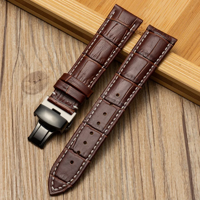 Luxurious Genuine Calfskin Leather Watch Strap with Butterfly Buckle - Available in Multiple Sizes