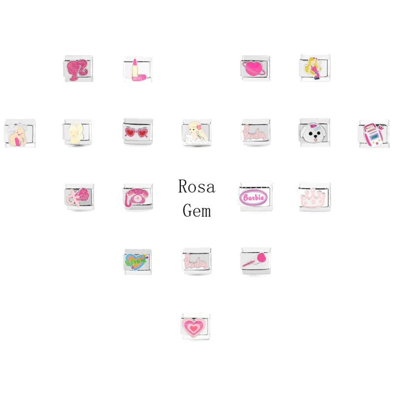 

Hot Selling New Combination Elastic Bracelet Pink Series Charm Module Stainless Steel 9mm Super Cute DIY Youth Bracelets