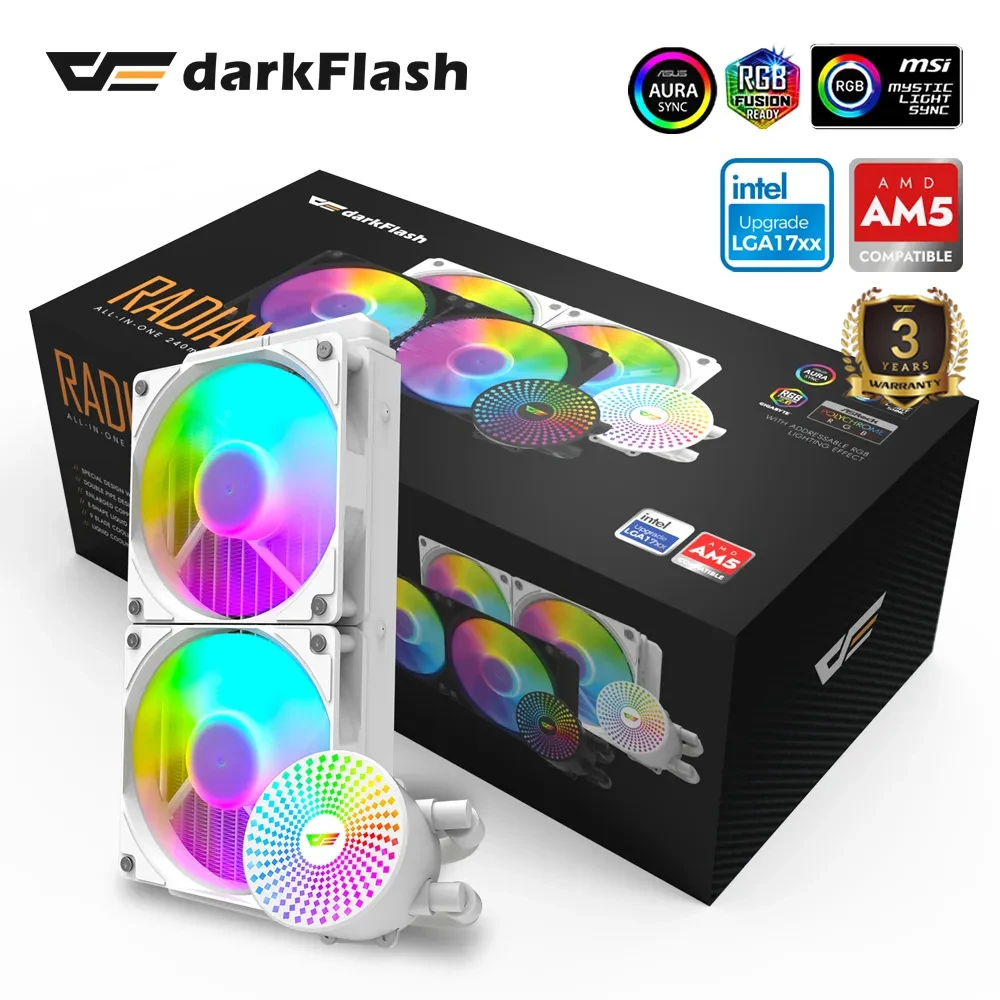 

Водяной охладитель Ddarkflash DC240 для процессора, белый радиатор для ЦП Intel и Amd, 4 контакта, Pwm, 3 контакта, 5 В