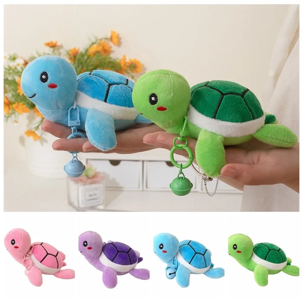 Cartoon Bell Turtle Pendant Bag Hanging Stuffed Turtle Doll Keychain Creative Cute Turtle Keyring Backpack Decor