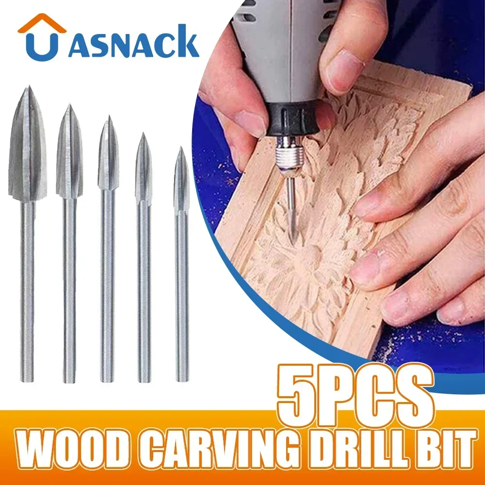 Wood Carving Drill Bits Set For Rotary Tool, 5pcs Wood Engraving