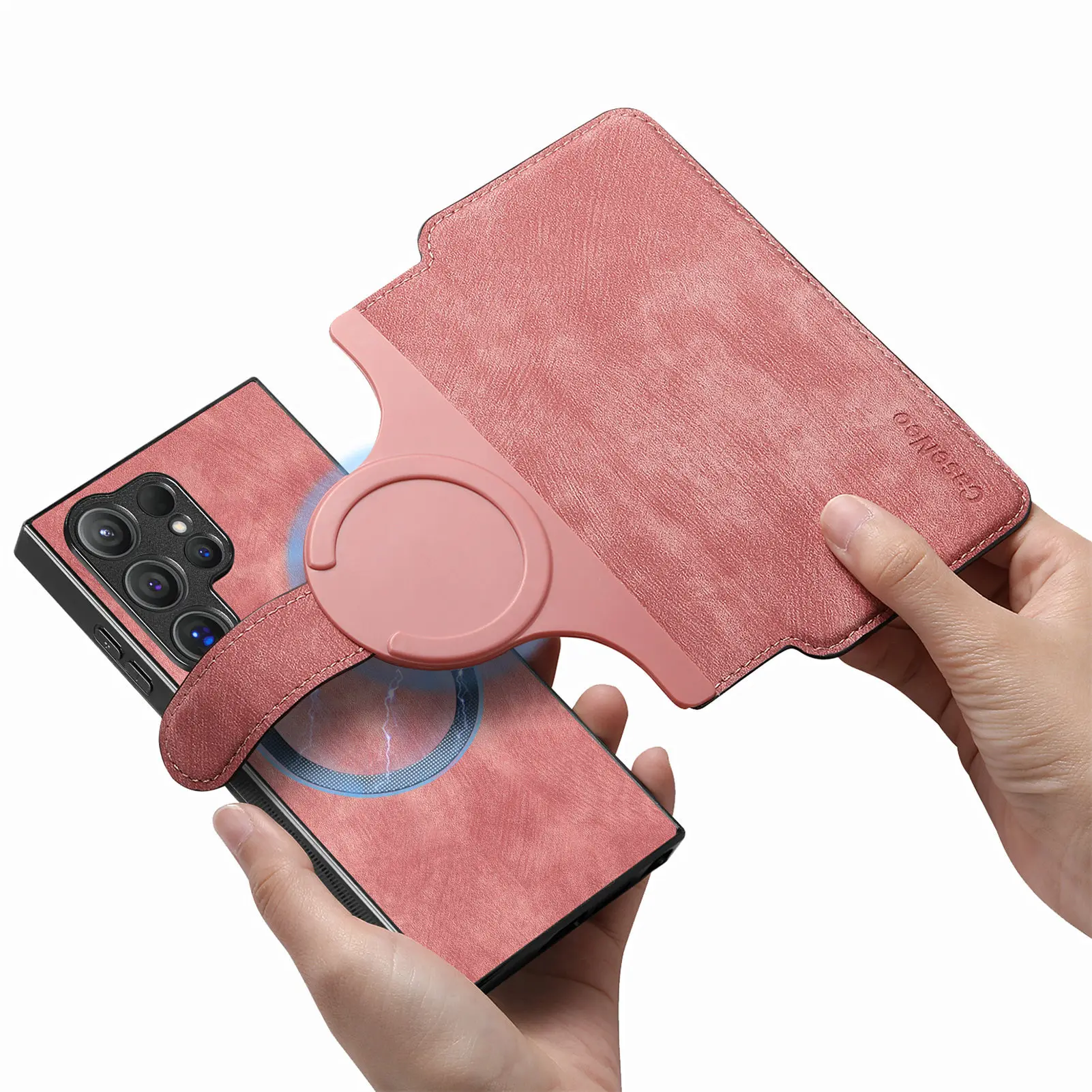 Magnetic Leather Wallet Case with Card Holder and Flip Cover