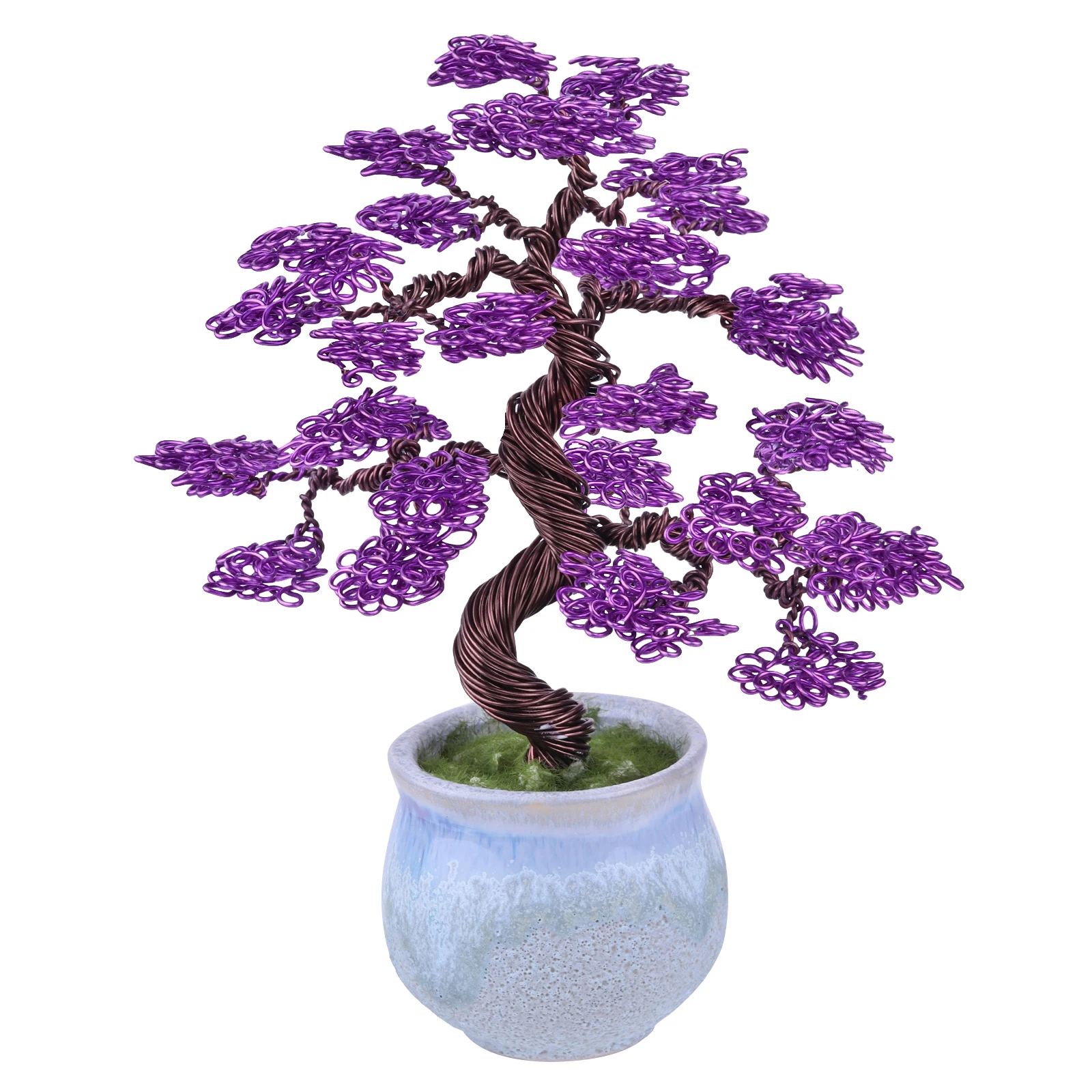 TUMBEELLUWA Color Aluminum Wire Wrapped Luck Money Tree With Ceramics Base Plastic Grass Bonsai Style Home Decoration Ornaments