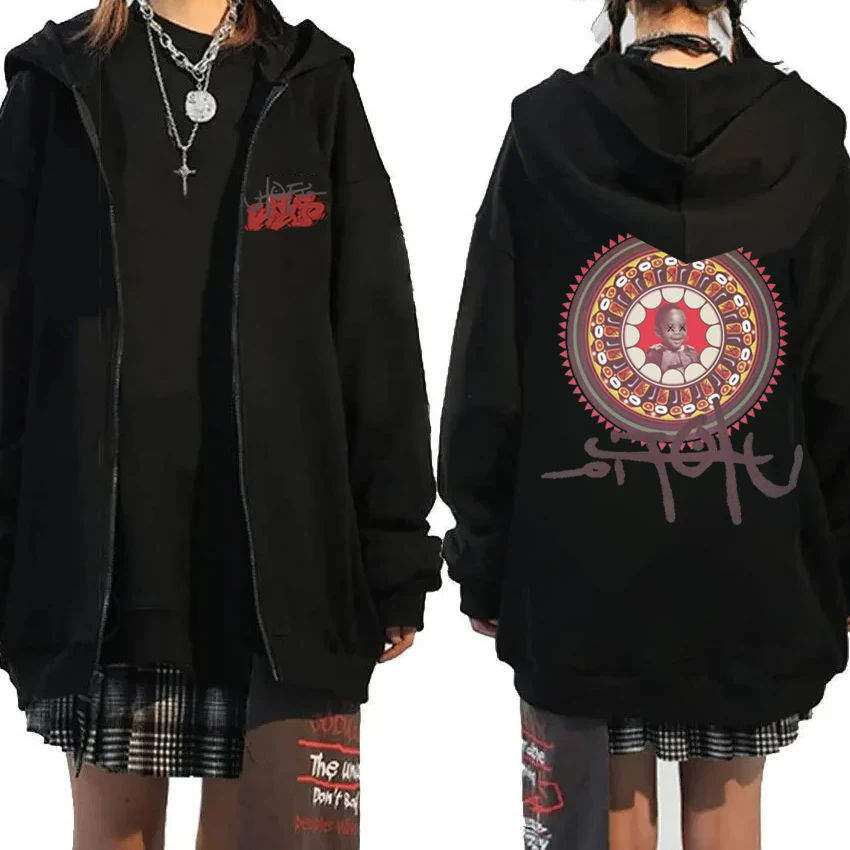 Rapper Cactus Jack Album Utopia print Zip hoodie Men Women summer vintage oversized streetwear Unisex Hip Hop Zipper pullovers