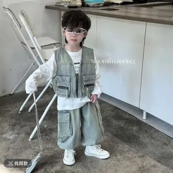 Bambini coreani Set Abiti Primavera Autunno Set di vestiti per neonati Costume Gilet di jeans T-shirt a maniche lunghe Jeans 3 pezzi Vestito 2-10 anni