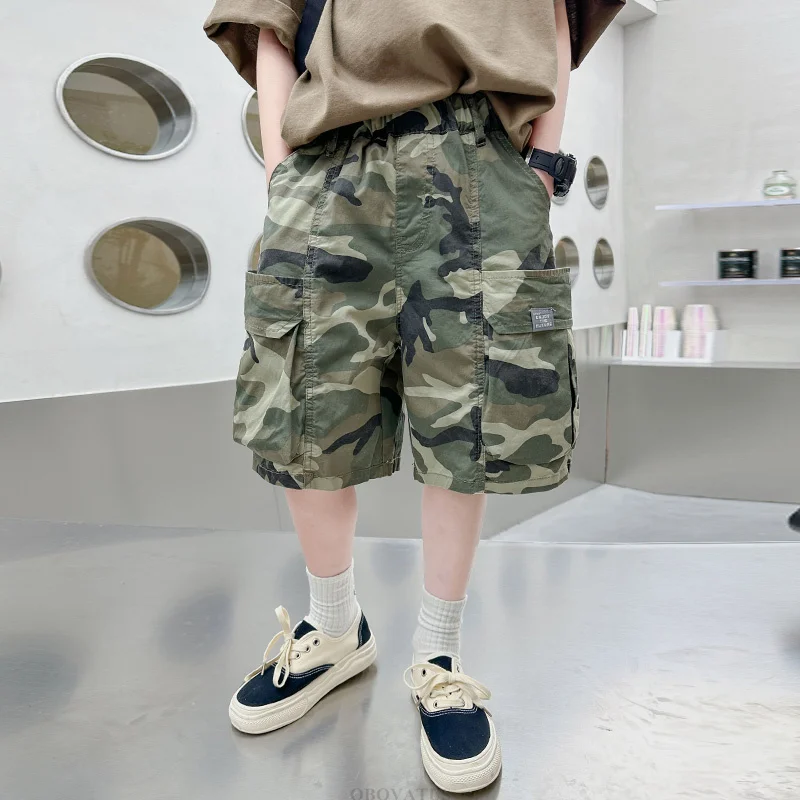 Kids Summer Camouflage Short Tween Boys Casual Clothes Cotton Elastic Waistband Cargo Shorts Pocket Teenage Child