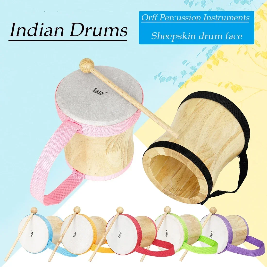 IRIN Indian Drums Professional Hand Drums Wooden Sheepskin with Drumsticks Percussion Instruments Children's Music Gifts