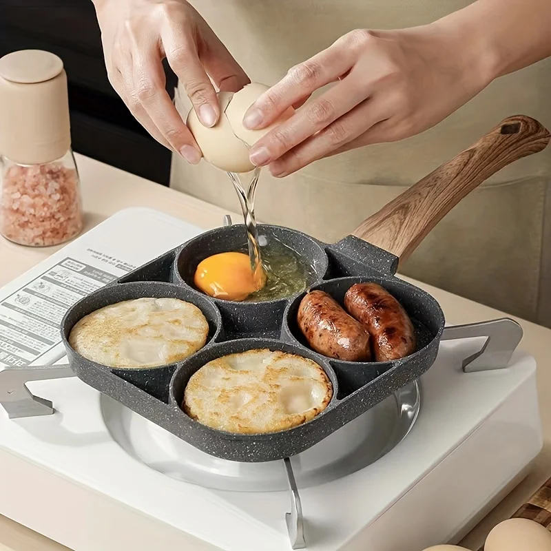 2/4-Hole Frying Pot Pan Thickened Omelet Pan Non-stick Egg Pancake Steak Cooking Egg Ham Pans Dual Purpose Cookware