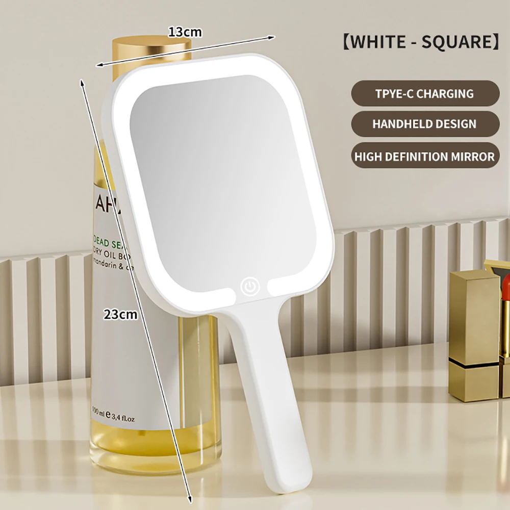 LED Smart Makeup Mirror Hand-held Carry 3 Colors Adjust Bright with Touch Screen Cosmetic Tabletop Vanty Mirror Travel Home Use