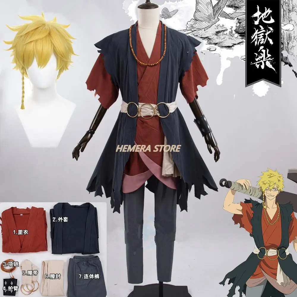 

Jigokuraku Aza Chobei Cosplay Costume Wig Uniform Anime Hell's Paradise Necklace Tattoo Stickers Bandit King Aza Chobe Men Props