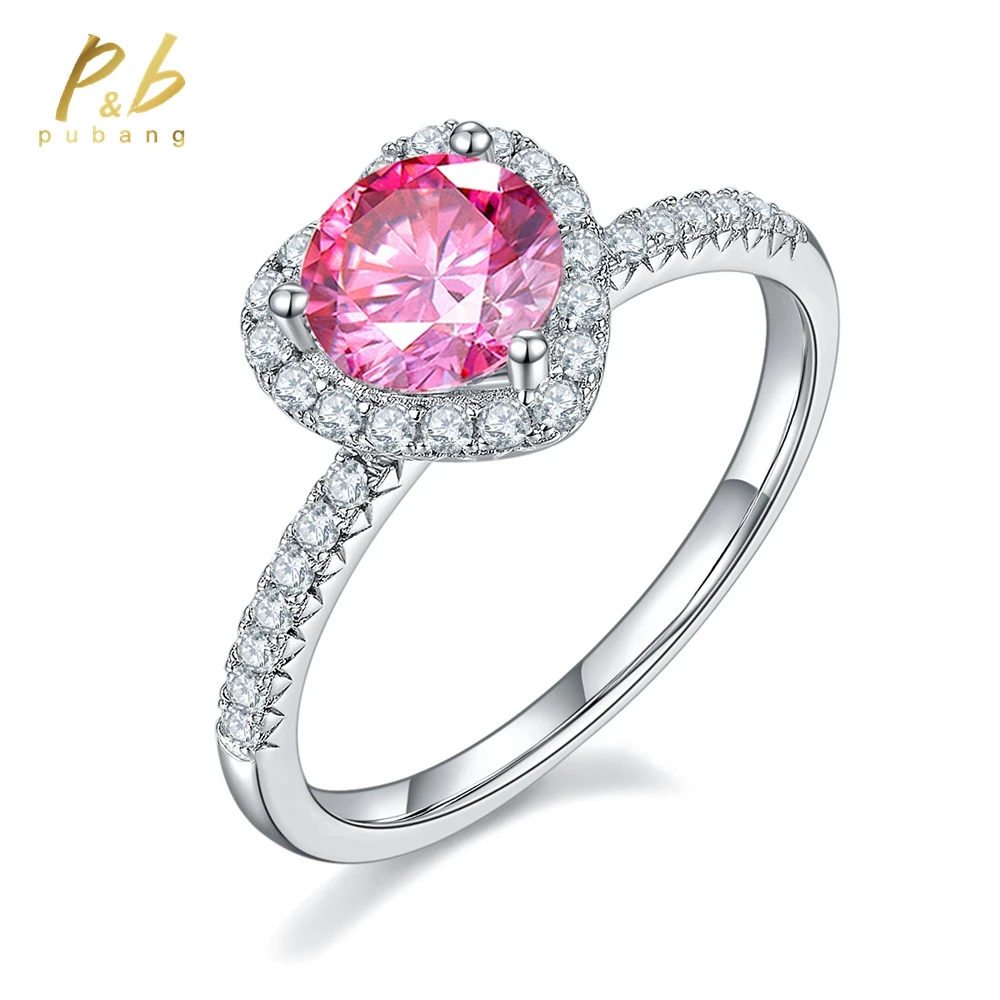 

PuBang Fine Jewelry Solid 925 Sterling Silver Pink GRA Moissanite Diamond Ring for Women Anniversary Cocktail Gift Free Shipping
