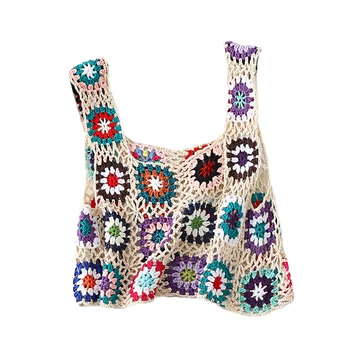 Lamuusaa Crochet Crop Top y2k Women Floral Embroidery Hollow Out Sleeveless Knitted Tanks Vest 2000s Clothes Summer Beachwear 1
