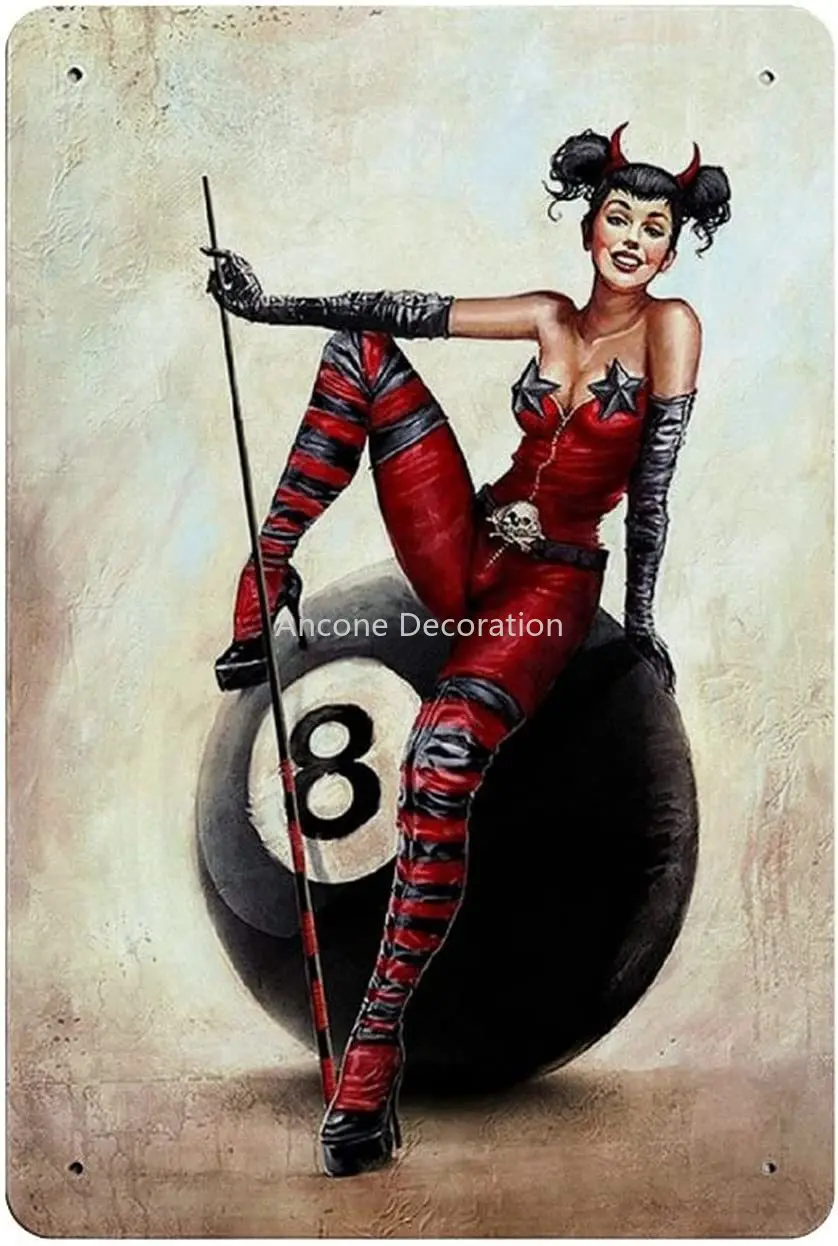 

Black Eight Billiard Beauty Metal Tin Sign, Vintage Plaque Poster Garage Bar Home Wall Decor 8 X 12 Inches