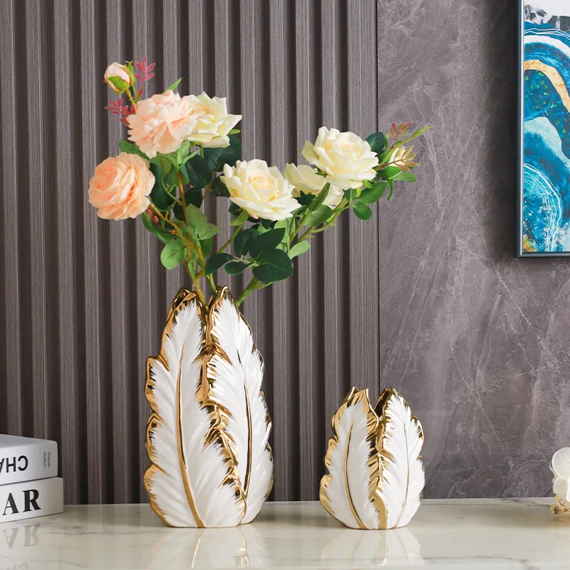 Nordic luxury gold painted ceramic high-end vases personalized living room porch decoration TV cabinet creative home ornament 2
