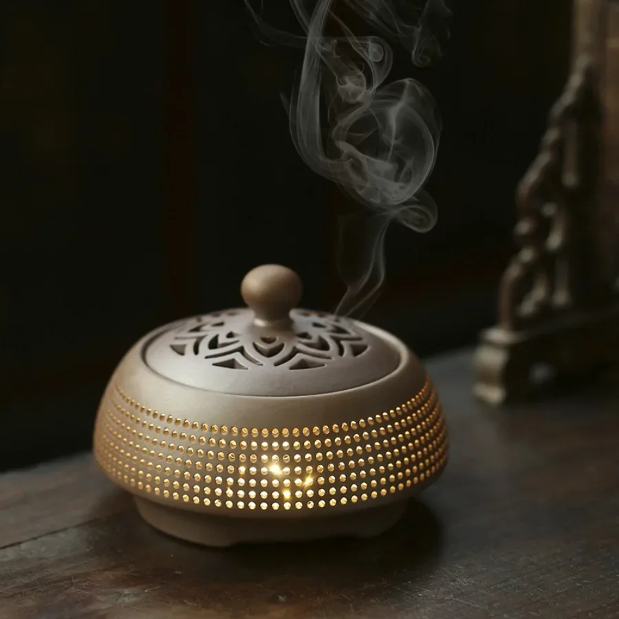 

Vintage Incense Burner Ornament Ceramic Gift Oriental Incense Burner Decoration Chinese Traditional Round Incensario Home Decor