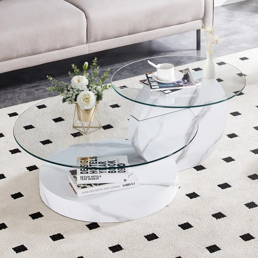 Glass Tables for Living Room Round Tables Modern Double Layer Round Table Circle Coffee Table for Small Space Home Office 3