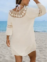 Sexy Hollow Out Beach Dress Women Hand Hook Stitching Crochet Swimsuit Cover Up Vestidos Female Bathing Suit Cover-Up Mini Dress - Image 2