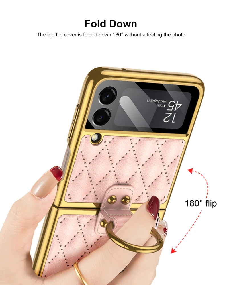 z flip3 case For Samsung Z Flip3 Mobile Phone Case Creative Shell Film Electroplated Leather Flip Ring Holder Galaxy Z Flip 3 Full Cover case case for samsung z flip 3