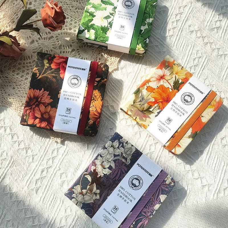 POTENTATE 100% 면 수채화 용지 300g 24장 전문가용 패브릭 사각형 수채화 스케치북 아티스트 페인팅 용품