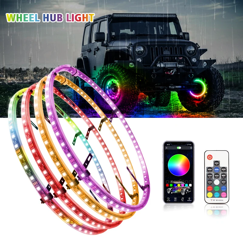 Symphony LED Car Hub Lamp Double Sided APP Remote Sound Control Waterproof  Neon Wheel Ring 12V Auto Decorative Atmosphere Light - AliExpress