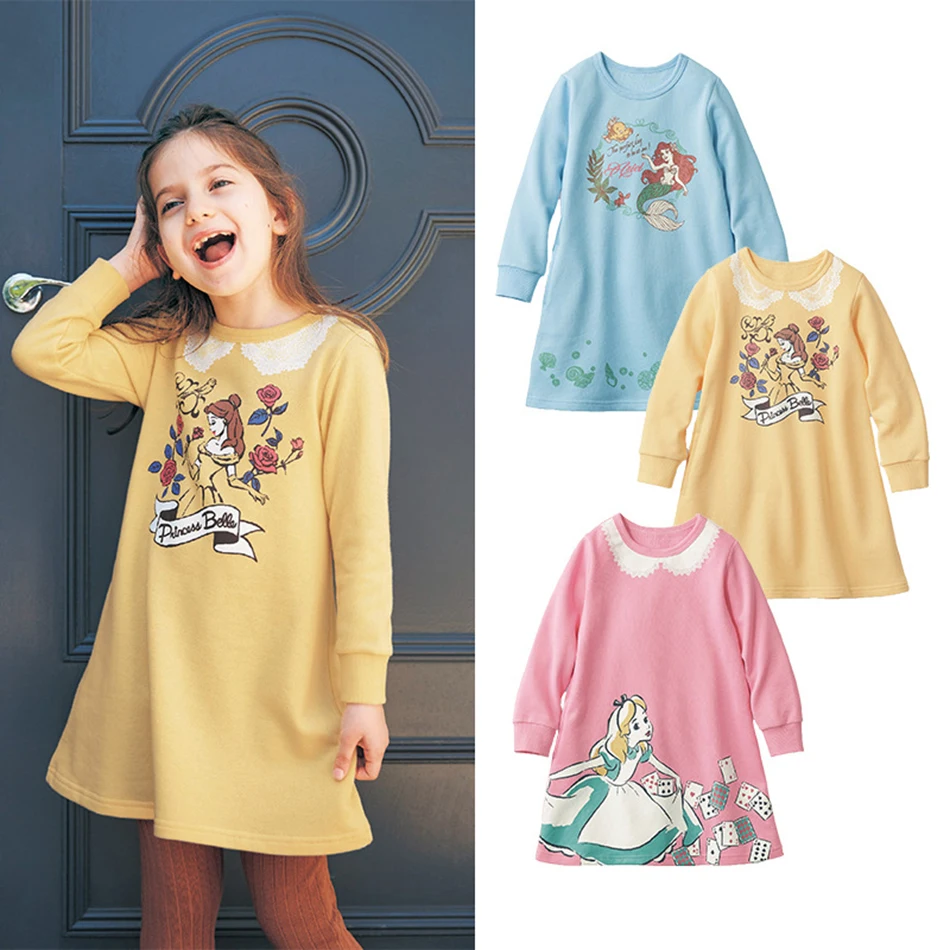 

Disney Princess Belle Little Mermaid Ariel Alice Girls Dress Spring Autumn A-line Dresses Long Sleeves Cute Cartoon Kids Clothes