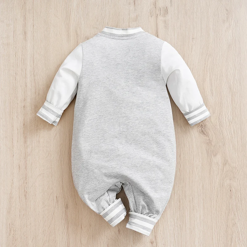 Newborn Baby Cotton Baseball Jumpsuit Pajamas - Gray