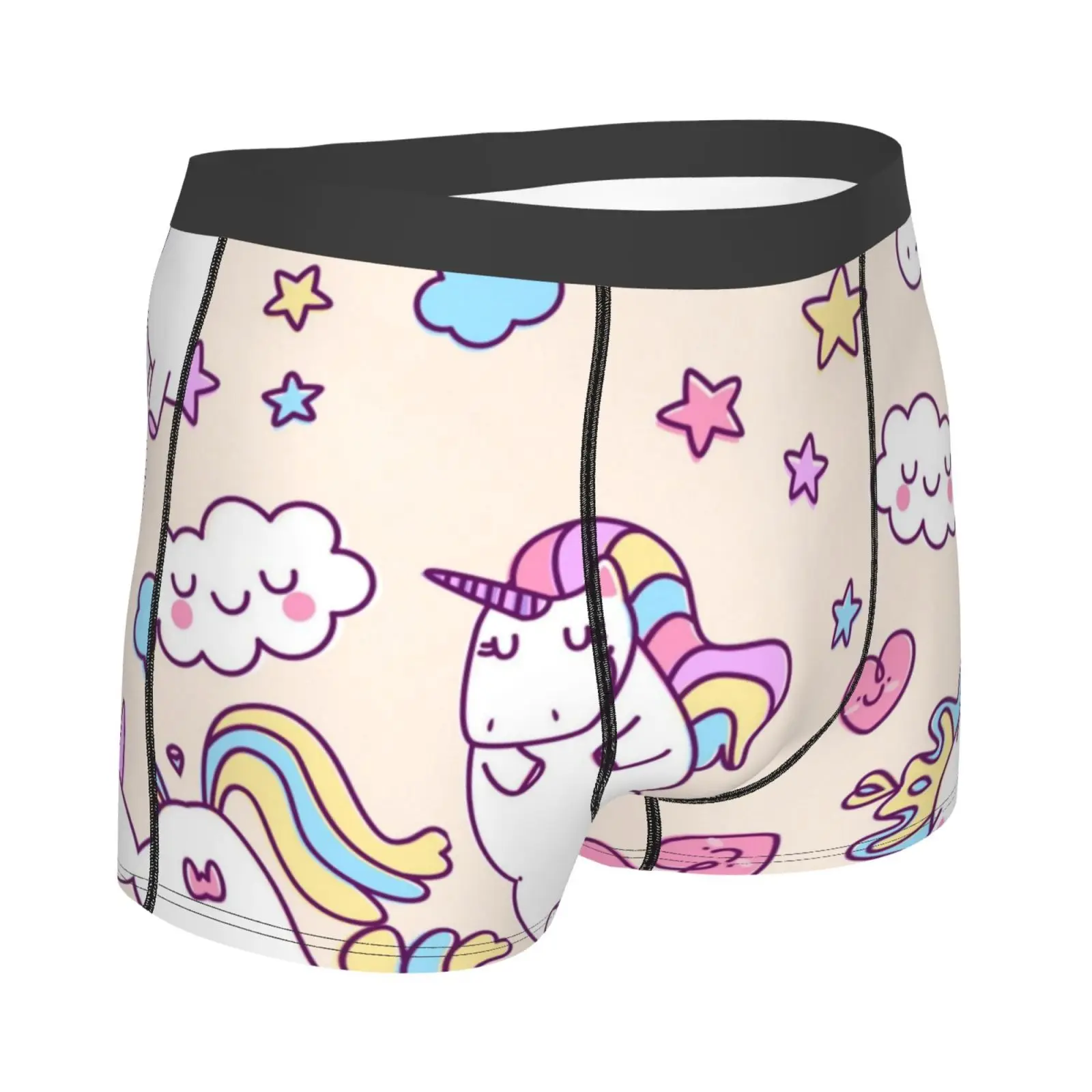 Unicorn Cartoon Male Underpants Double Sides Printed Soft Breathable Machine Wash Boxershorts Men Polyester Print