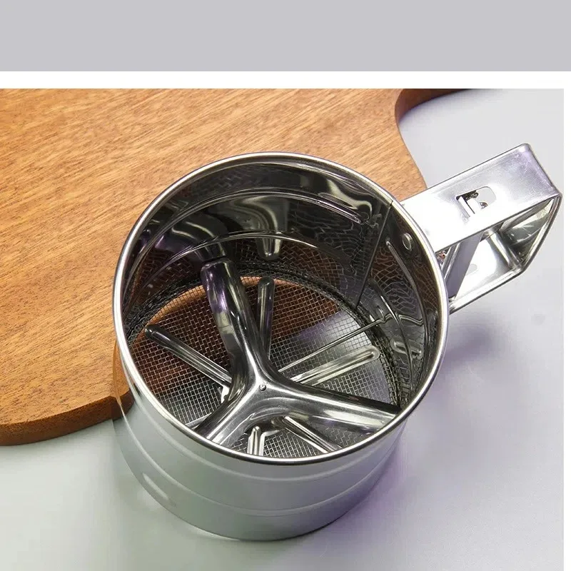 Flour Sifter 1PC Stainless Steel Flour Sifter Sieve with Hand Press Fine Mesh for Baking Powder Sugar Kitchen Baking Tools