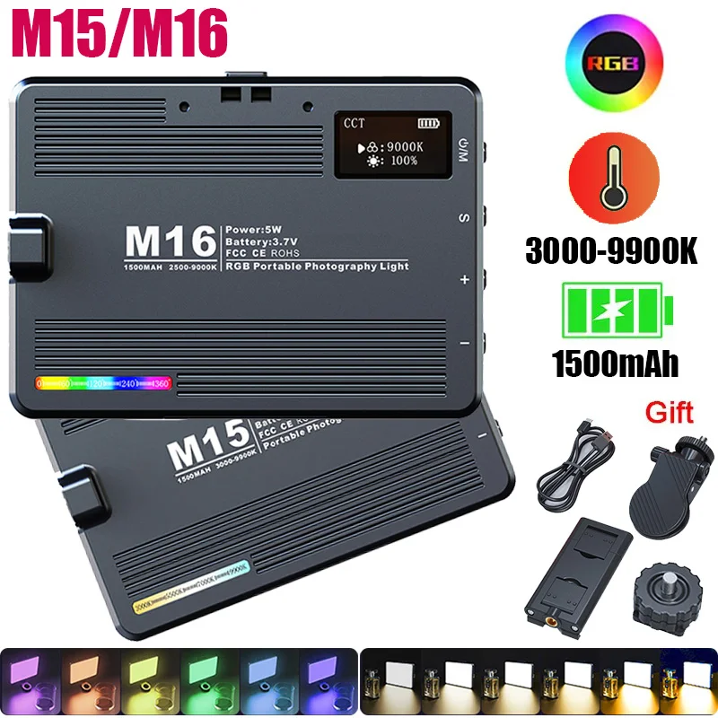 RGB LED 비디오 라이트 사진 필 카메라 조명 패널 라이트, 3000-9000K 밝기 조절 핫 슈 포트, 브이로그 라이브 스트리밍 DSLR용
