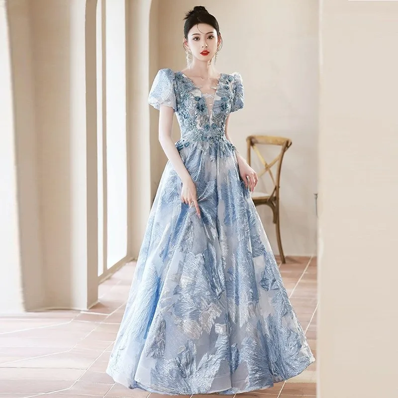 

Blue Dress Light Luxury Minority Elegant and Classy New Female Banquet Host