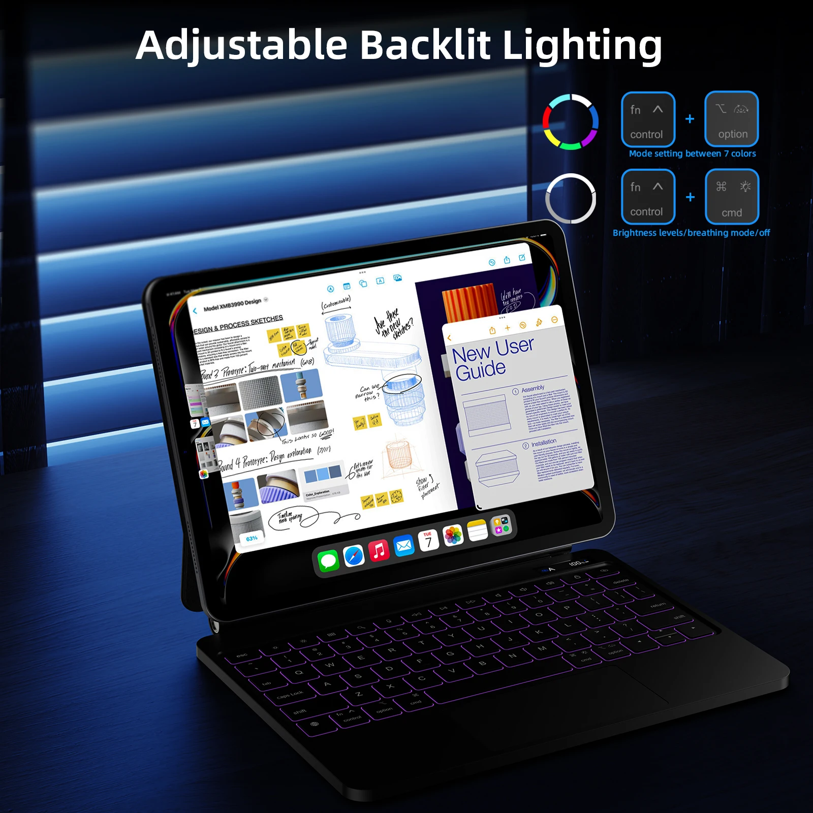 Rechargeable Magnetic Keyboard Case for iPad with LED Display Goojodoq