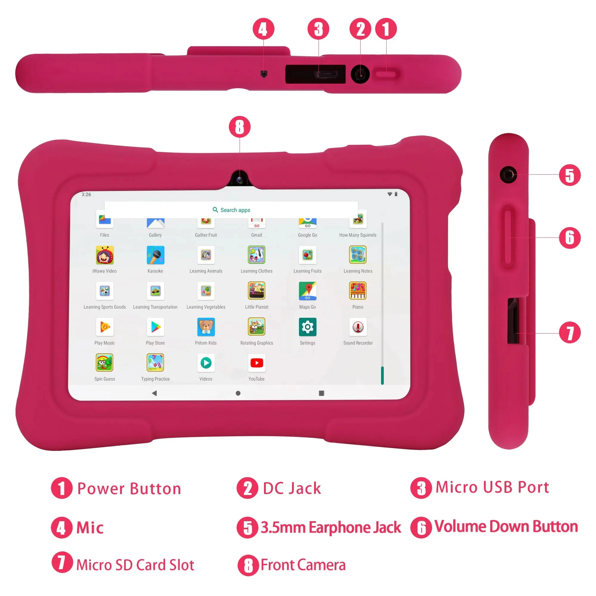 Kids tablet 7 Inch Core Android 10 32GB WiFi Bluetooth educational software installed 2GB + 128GB running memory warranty