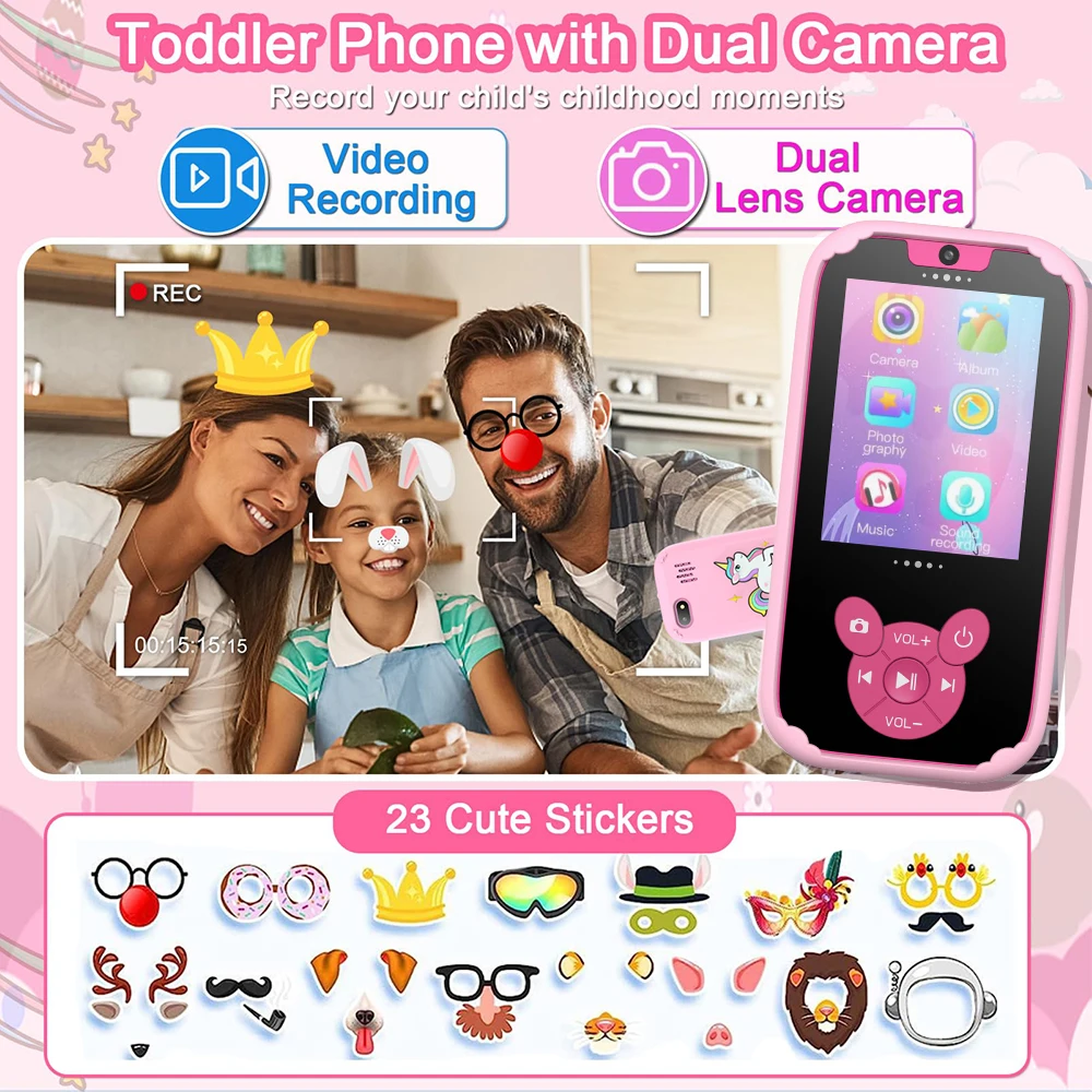 Kids Smart Phone Toys 2.8” Touchscreen Toddler Learning Puzzle Game Music Palyer for Girls Boys Age 3-10 Baby Toys Birthday Gift 3