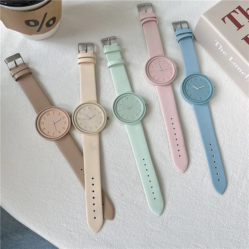 

2023 New Women's Quartz Watch Advanced Macaron Lollipop Temperament Simple Retro Sen Student Digital Watches Clock