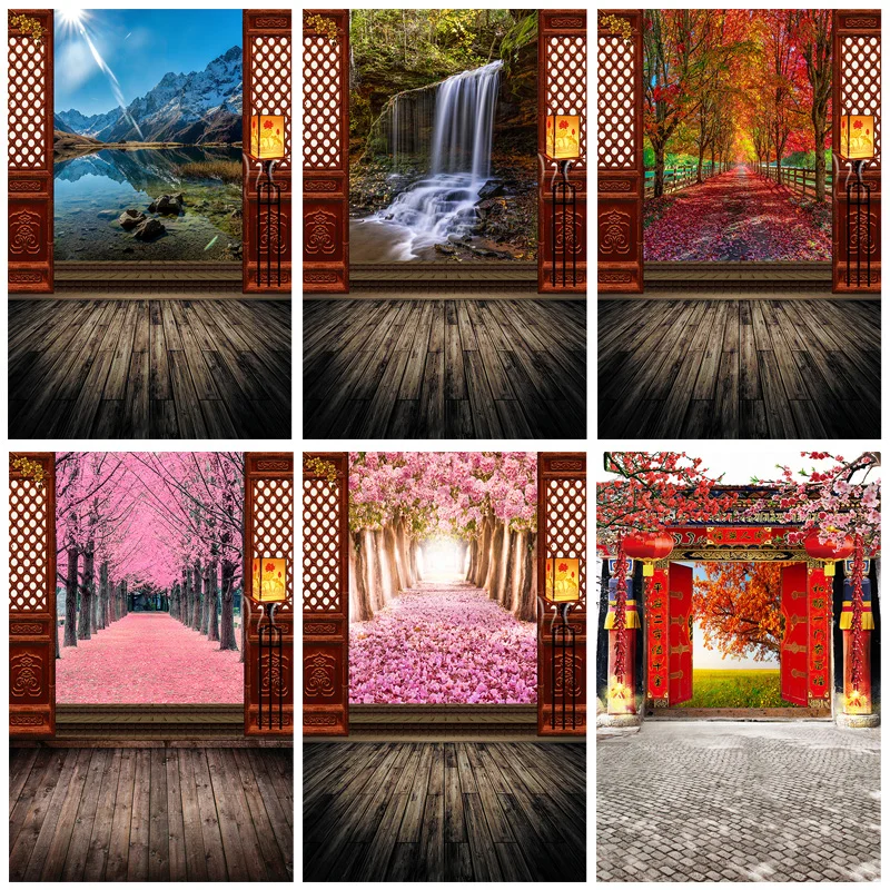 

Vinyl Chinese Style Joyous Opening Door Natural Scenery Spring Scenery Wedding Speciality Photography Background Props LGH-03