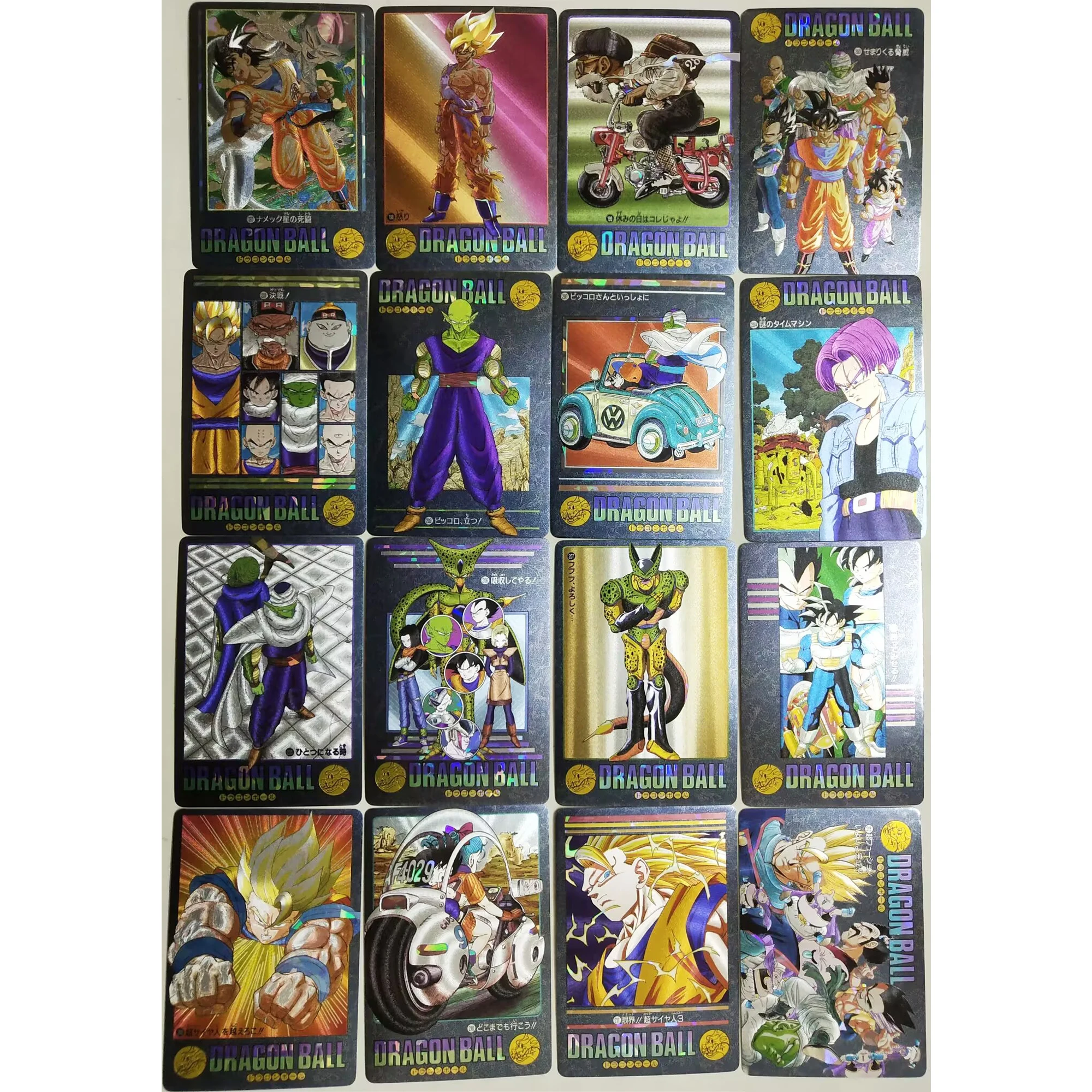 60+3Pcs/set Dragon Ball Z Super Saiyan Goku Gohan Trunks Frieza Cell Texture Flash Cards Classic Anime Collection Cards Toys