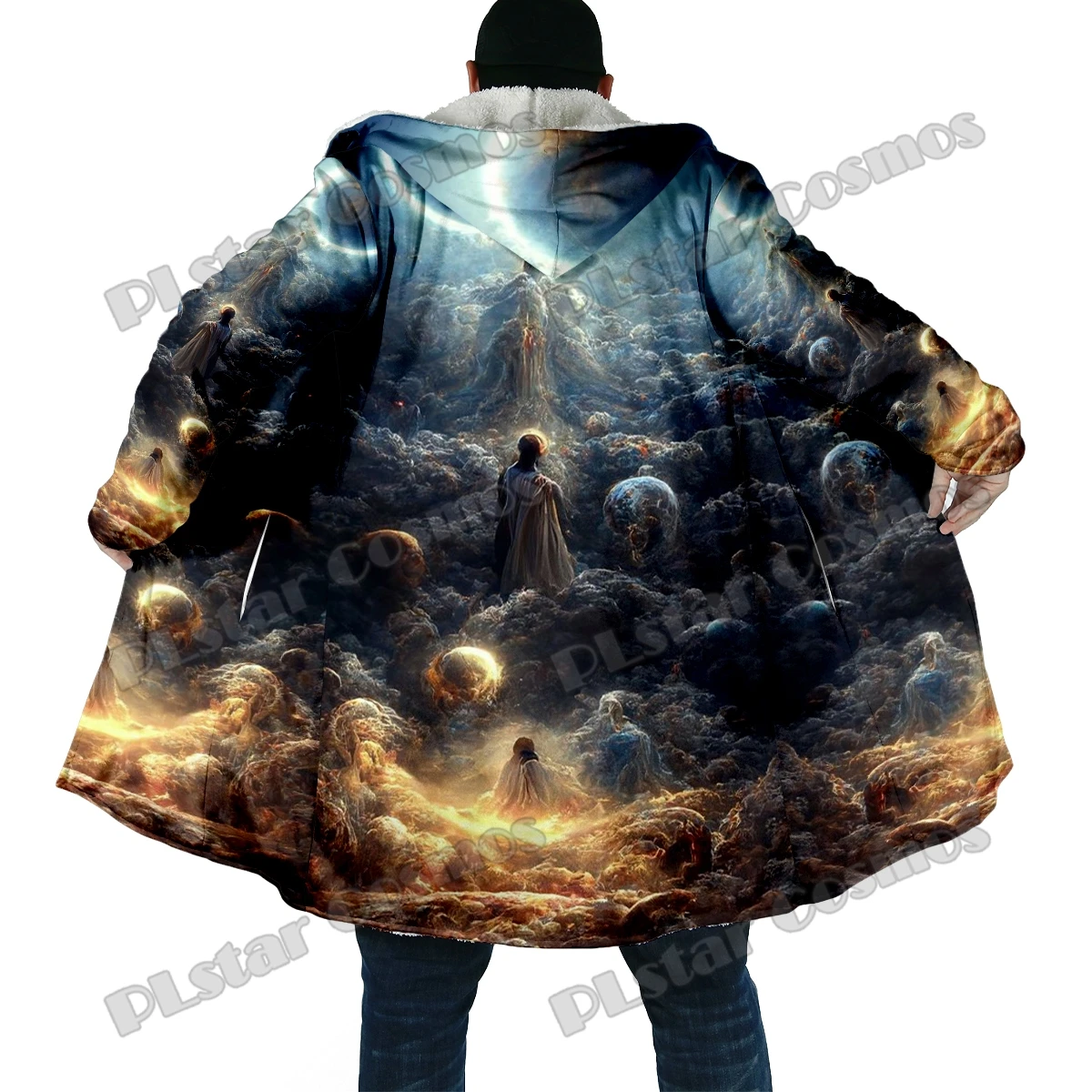 Winter Fashion Men's cloak Halloween Crow Skull Pattern 3D Printed Thick Fleece Hooded Cloak Unisex Casual Warm Cape Coat DP61