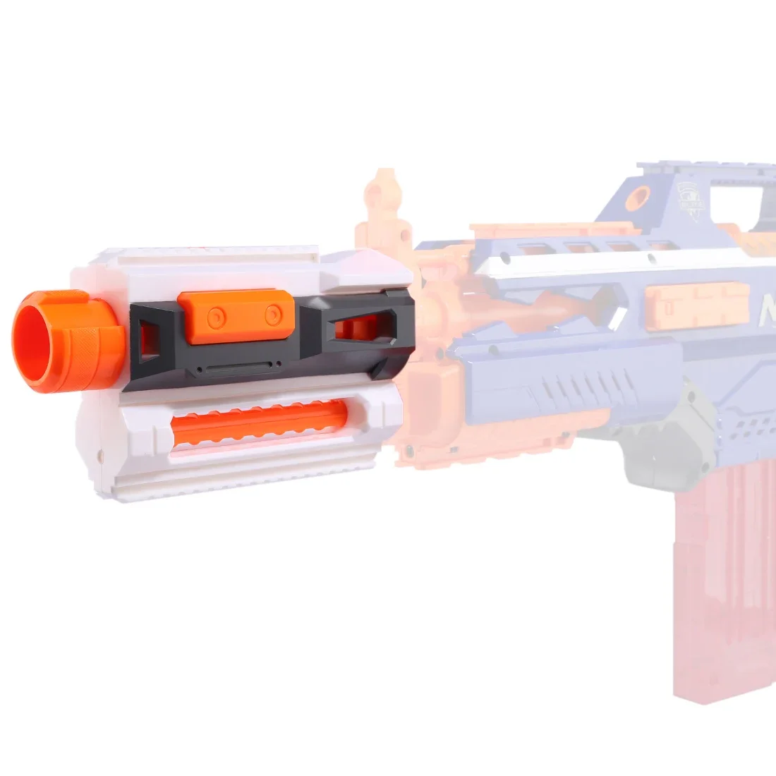 Modified Part Front Tube Decoration with Upper and Lower Guide Rail for Nerf Elite Series - Orange + Grey