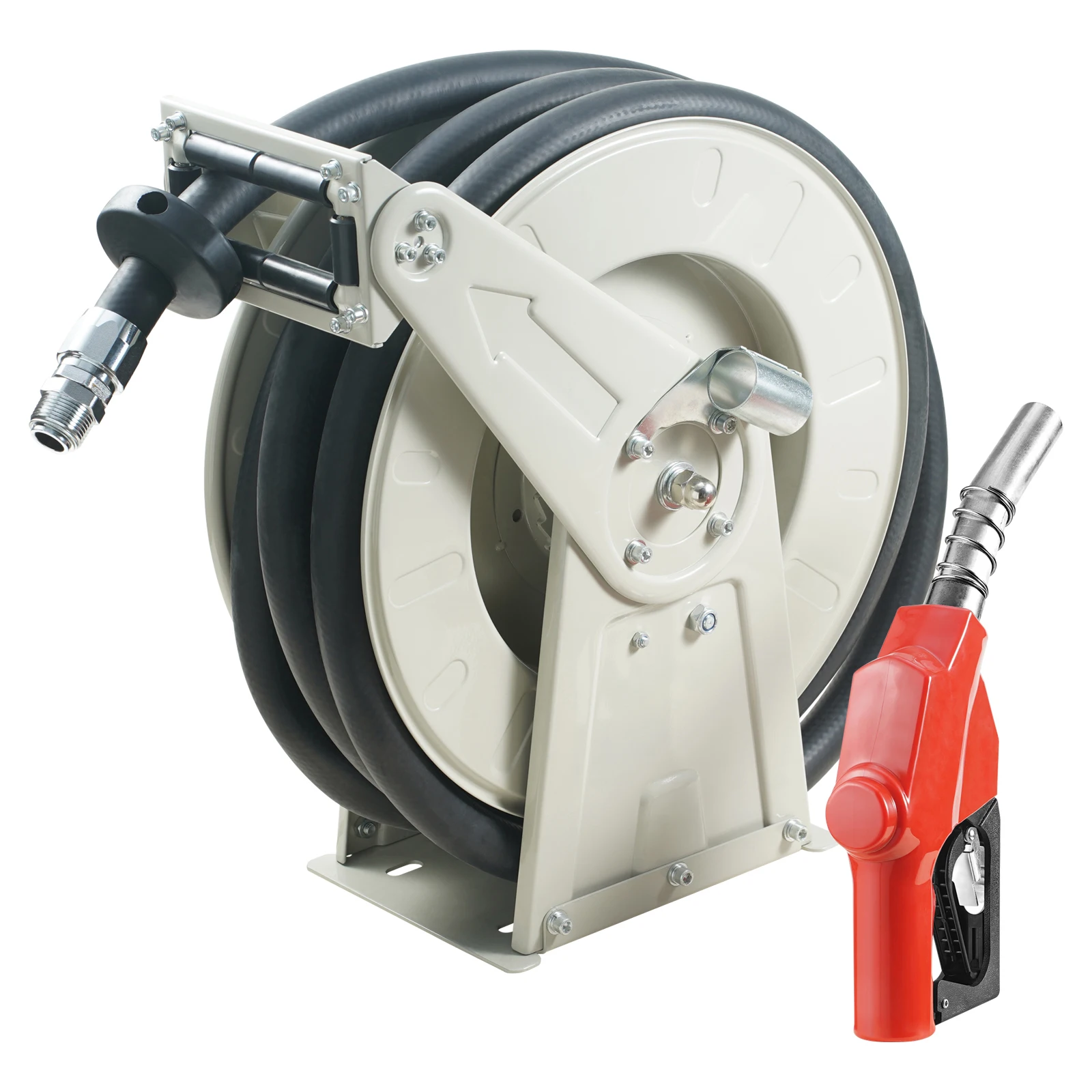 SucceBuy 3366ft Fuel Hose Reel Extra Long Retractable Spring Driven Auto Swivel Rewind for Auto Repair Heavy Industries 300 PSI