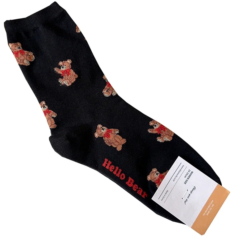 Elegant Cartoon Lady Bear Women's Harajuku Style Cute Cotton Socks - Novelty Breathable Sox