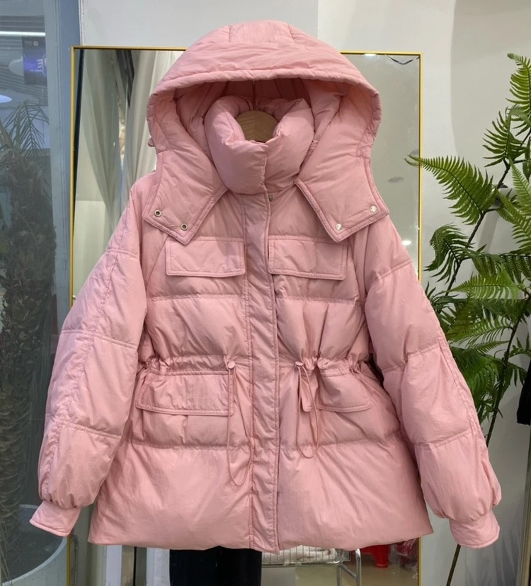 

2023 Winter Latest Fashion Trend Design Sense Medium length down jacket Small man with waist up and thickening to show thin whi