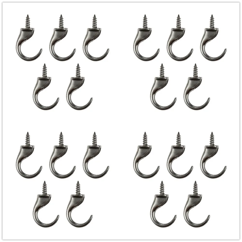 

20pcs Screw-in Cup Hooks Metal Dropped Ceiling Hanger Black 48mm/1.89in Windproof Suspended Self-Tapping Hanging Light Mug Plant