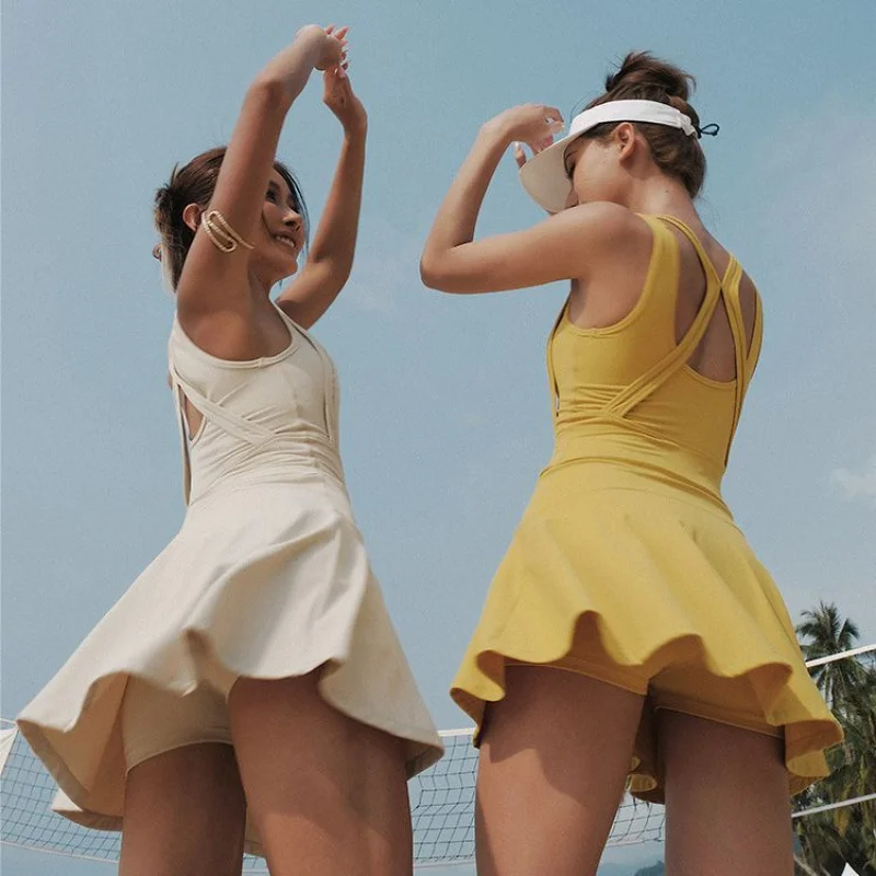 Back Shaping Dress Short Running Tennis Skirt Yoga Clothes Exercise Workout Sports Fitness Breathable Yoga Nude Tennis Clothing