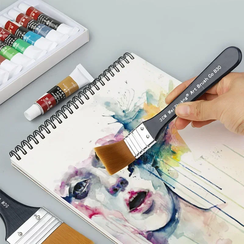6 Styles Watercolor Oil Art Paint Brush Nylon Hair Painting Art Brush Easy To Clean Wooden Cleaning Brush 4