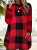 Plus size casual hoodie, women's large-sized checkered pattern long sleeved plush sportswear hoodie